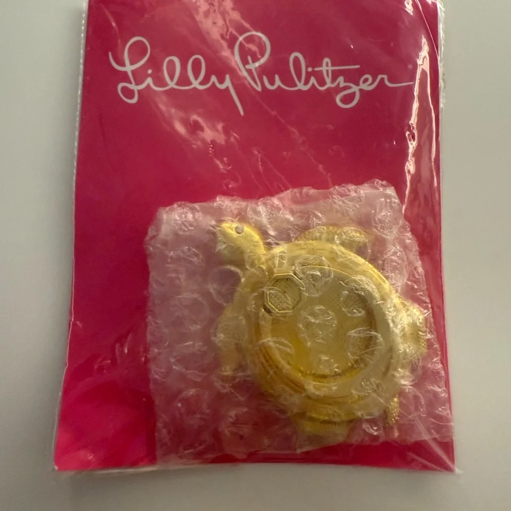 Lilly Pulitzer Turtle Critter Phone Ring Gold Metallic Nwt Sealed Bag